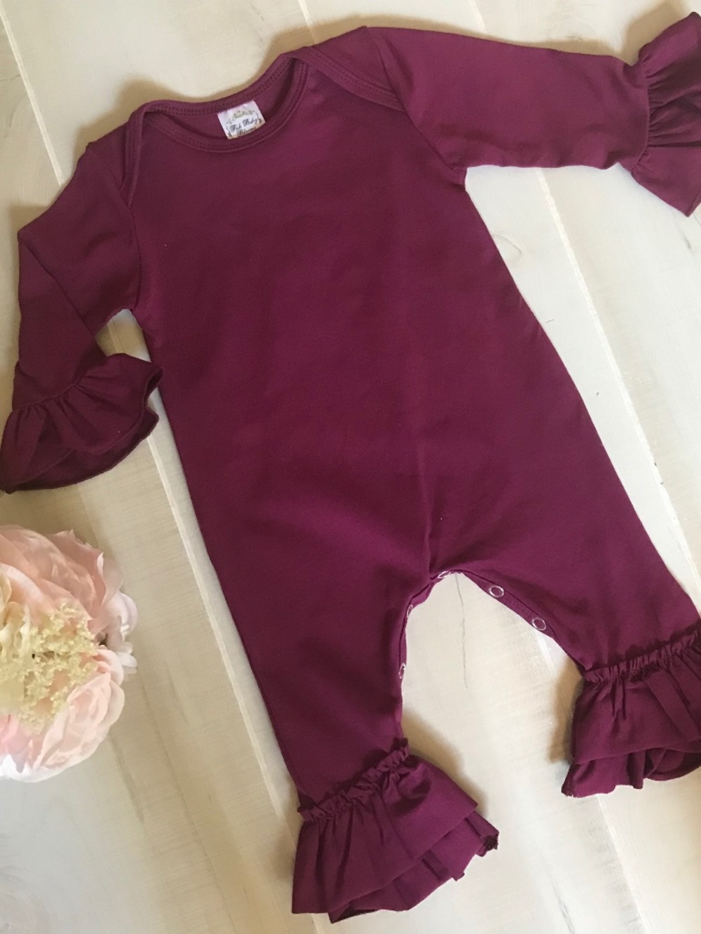 Burgundy baby blank romper by Posh Baby Blooms